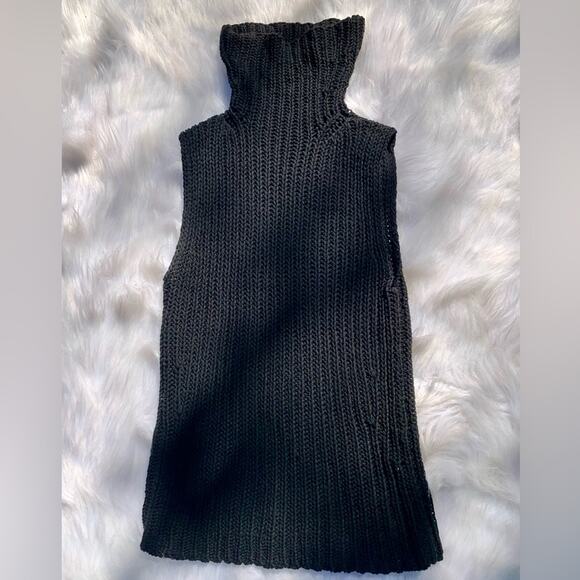 Vintage 90s J. CREW Cable Knit Black Turtleneck Sleeveless Sweater Blouse Small - Picture 4 of 15